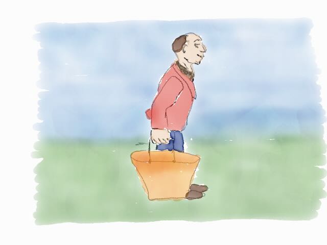 ein gezeichneter Mann mit Einkaufstasche als Symbol für den E-Commerce Kunden